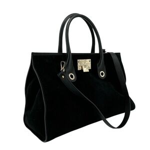 Jimmy Choo Riley Tote – Black Suede with Leather Handles